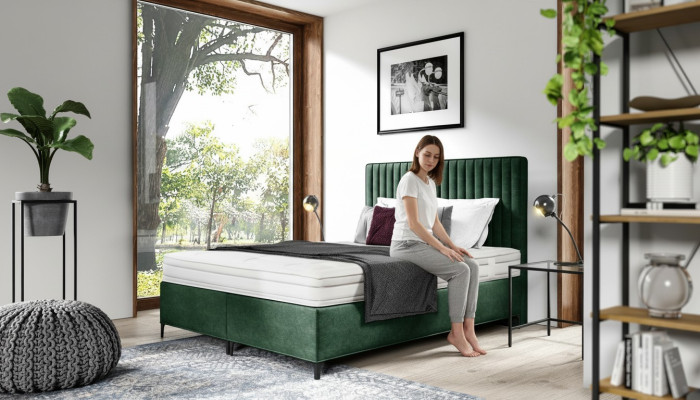 Luxe boxspringbed slaapkamer gestoffeerd bed inrichting textiel 160x200cm hout