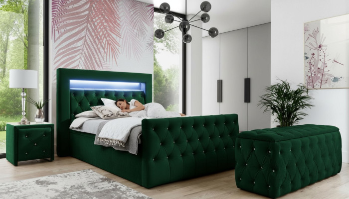Groene slaapkamerset Compleet set Tweepersoonsbed Krukjes Consoles