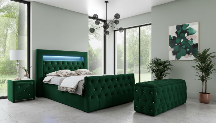 Groene slaapkamerset Compleet set Tweepersoonsbed Krukjes Consoles