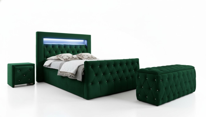 Groene slaapkamerset Compleet set Tweepersoonsbed Krukjes Consoles