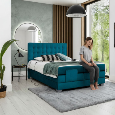 Slaapkamer Bed Gestoffeerd Bed Modern Blauw Tweepersoonsbed Ontwerp Textiel Luxe