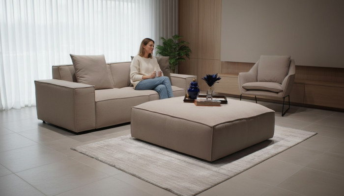 Woonkamermeubels Luxe Compleet 2-delig Designbank Driepersoons Inrichting Voetenbank