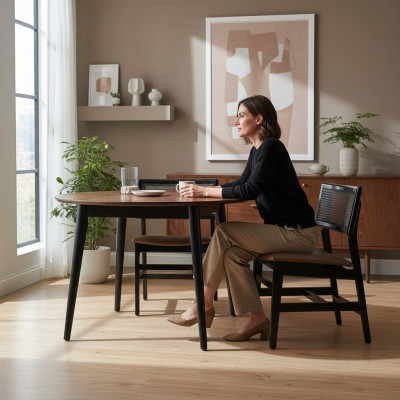 Eetkamerstoel Zwart Houten Stoel Nieuw Meubilair Gestoffeerde Zitting Ontwerp Modern