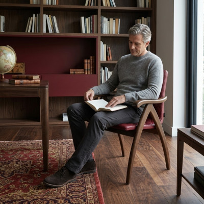 Moderne stoel met armleuningen lederen zitting ontwerp houten eetkamerstoelen.