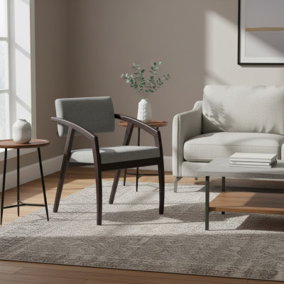 Stoel met armleuningen Gestoffeerde zitting Eetkamer Houten design Luxe stijl Nieuw