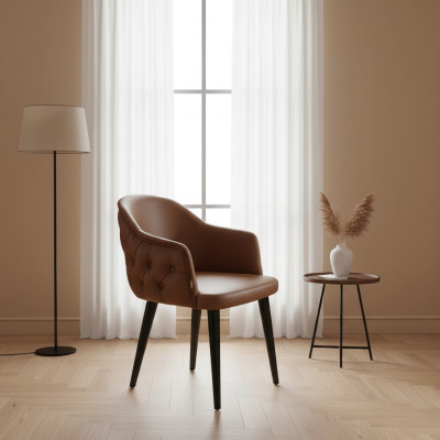 Chestefield stoel met armleuningen designer eetkamer moderne inrichting.