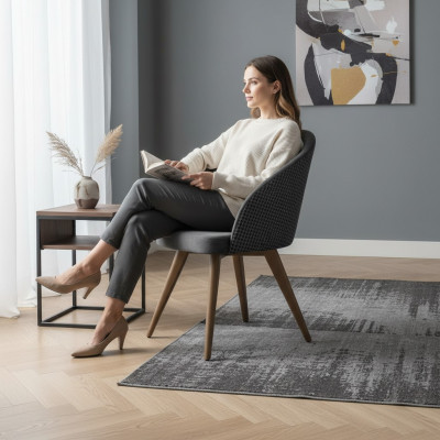 Ontwerper Luxe Eetkamerstoel met Armleuningen Grijs Modern Gestoffeerde Zitting