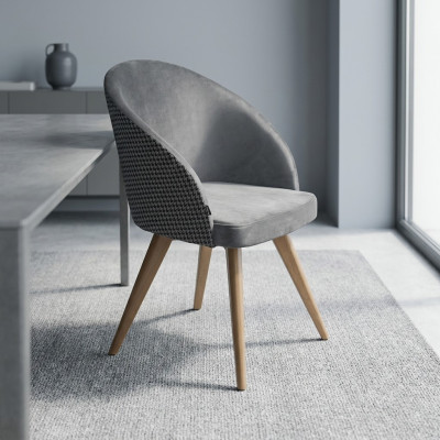 Ontwerper Luxe Eetkamerstoel met Armleuningen Grijs Modern Gestoffeerde Zitting