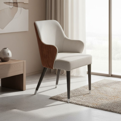 Luxe stoel met armleuningen Grijs Gestoffeerde zitting Moderne design meubels voor eetkamer