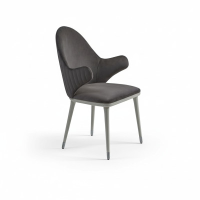 Grijze stoel met armleuningen, modern eetkamer luxe design meubels.