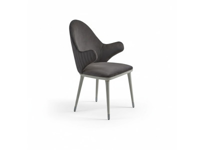 Grijze stoel met armleuningen, modern eetkamer luxe design meubels.
