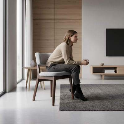 Moderne houten stoel grijs eetkamerstoel ontwerp Nieuw ontwerper inrichting