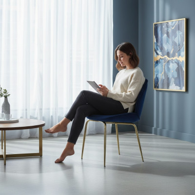 Blauwe eetkamer design stoel inrichting luxe stoelen nieuwe meubels.