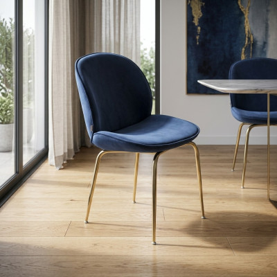 Blauwe eetkamer design stoel inrichting luxe stoelen nieuwe meubels.