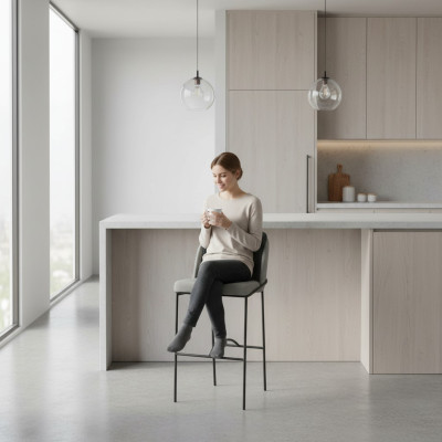 Eetkamer barkrukken Ontwerp barkrukken Gestoffeerde stoel Moderne grijs