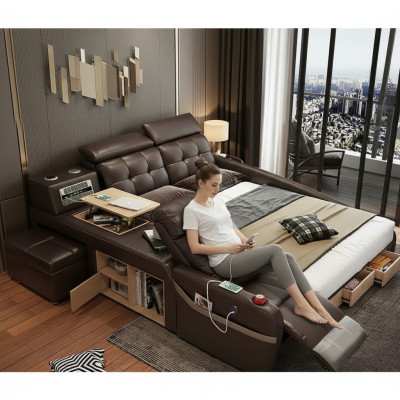 Multifunctioneel designbed Groot kunstleren hotel gestoffeerd 180x200 bedden Nieuw.