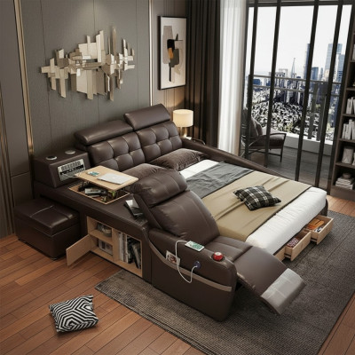 Multifunctioneel designbed Groot kunstleren hotel gestoffeerd 180x200 bedden Nieuw.