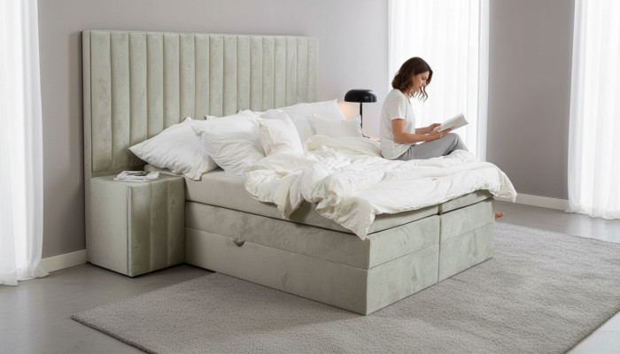 Luxe slaapkamer nachtkastje bedden bed 3-delige complete set design inrichting. 