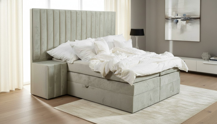 Luxe slaapkamer nachtkastje bedden bed 3-delige complete set design inrichting. 