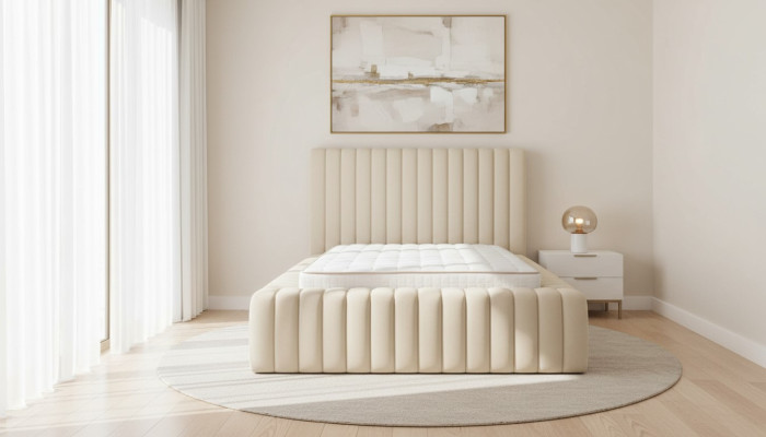 Luxe slaapkamer bed tweepersoons hout gestoffeerde bedden bedframe beige