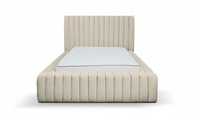 Luxe slaapkamer bed tweepersoons hout gestoffeerde bedden bedframe beige