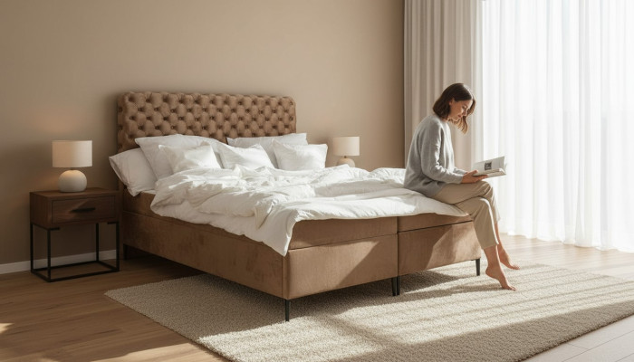 Textielbed bruin Luxe Dubbel Chesterfield Slaapkamer Ontwerpbedden