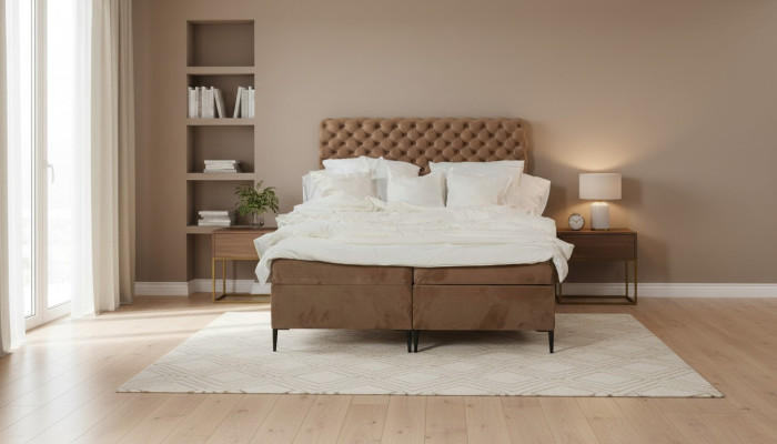 Textielbed bruin Luxe Dubbel Chesterfield Slaapkamer Ontwerpbedden