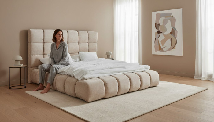 Luxe pluchen bed in grote handige slaapkamer designer bed Nieuw Binnenruimte