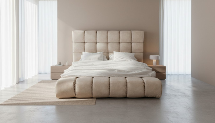 Luxe pluchen bed in grote handige slaapkamer designer bed Nieuw Binnenruimte