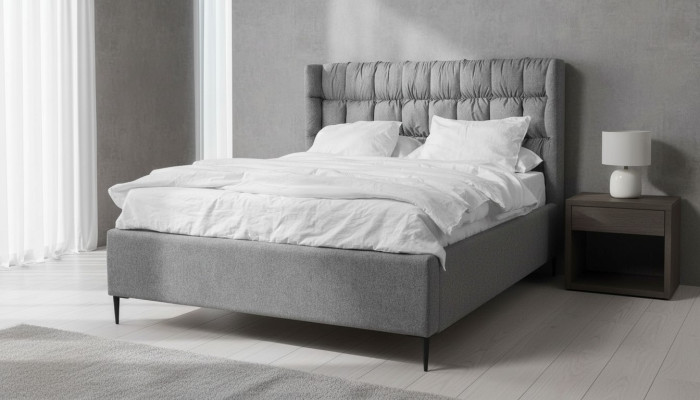 Grijs tweepersoonsbed Klassiek slaapkamermeubelontwerp Elegant stoffen bed