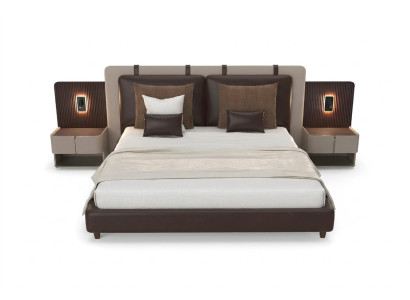Luxe slaapkamer nachtkastje bedden bed 3-delige complete set design inrichting.