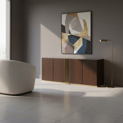 Woonkamer dressoir Lowboard bruin Sideboard hout Moderne meubels 208x49x80cm