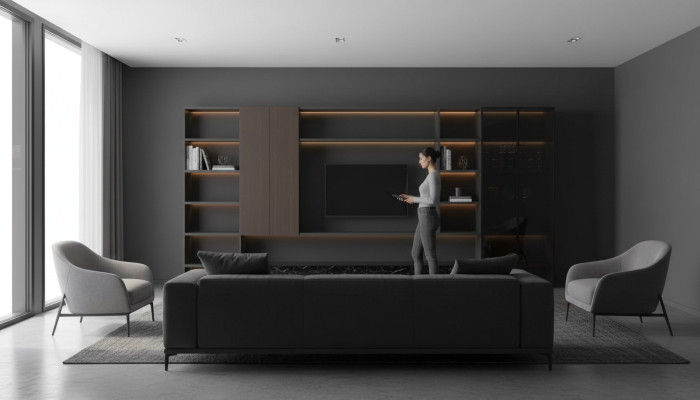 Moderne woonkamer wandkast Moderne bruine houten kast