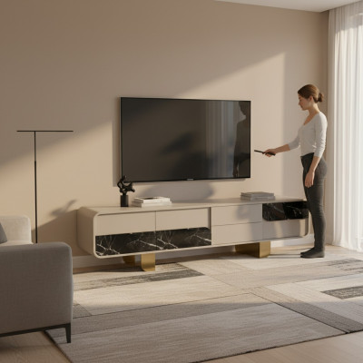 TV-standaard RTV Lowboard Klassiek Grijs Hout Modern Woonkamer Nieuw