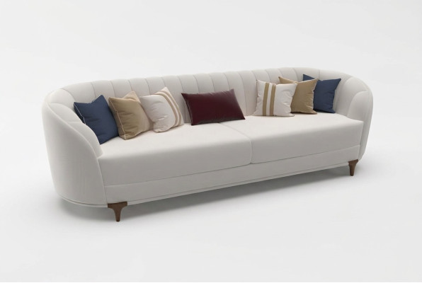 Moderne witte bank in de woonkamer. Exclusieve 3-zitsbank van 250 cm luxe.