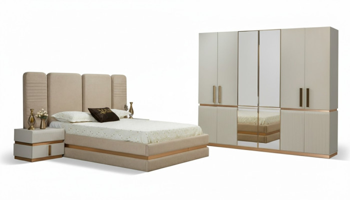 Moderne beige make-uptafel met spiegel, hoogte 180 cm, luxe meubels nieuw.