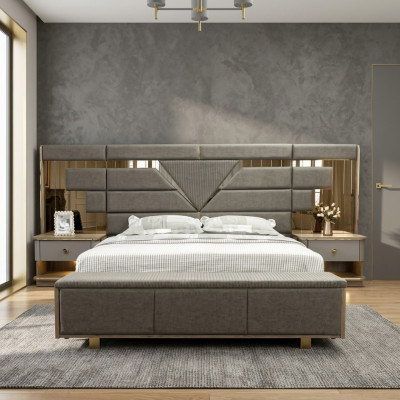 Bed nachtkastje 3-delige slaapkamer set ontwerp modern luxe elegant compleet