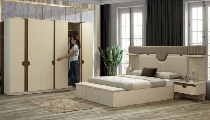 Stijlvolle meubel 4-delig slaapkamer set Bed 2x nachtkastje Kledingkast Nieuw