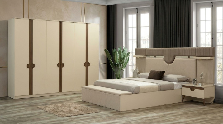 Stijlvolle meubel 4-delig slaapkamer set Bed 2x nachtkastje Kledingkast Nieuw