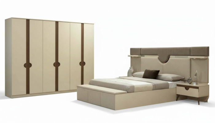 Stijlvolle meubel 4-delig slaapkamer set Bed 2x nachtkastje Kledingkast Nieuw
