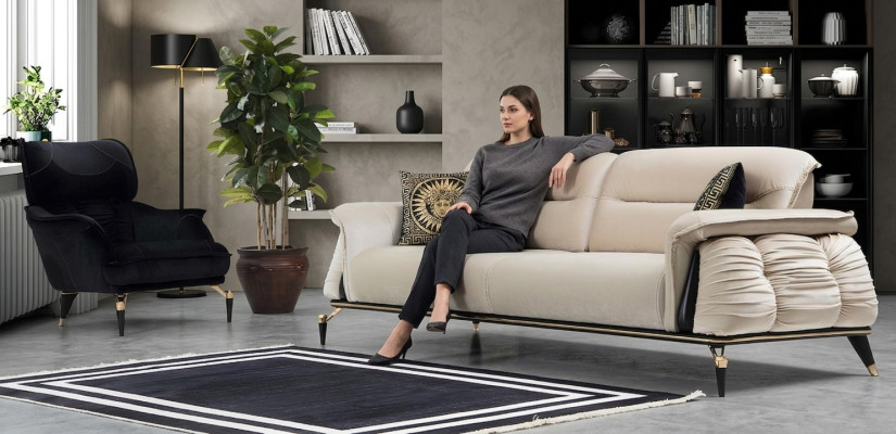 Luxe 2-delige woonkamerset Bankstel 3-zits met fauteuil Modern design Bank