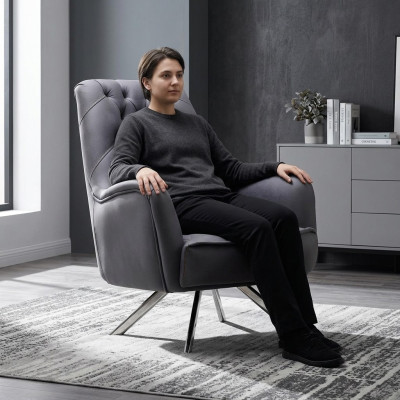 Fauteuil Design Bank Bank Sofa Relax Textiel Bekleding Zitter Luxe Grijs Nieuw