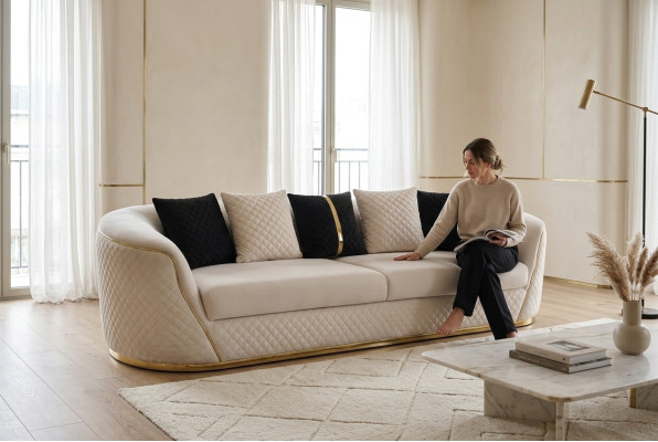 Bankstel 3-zits Designbanken - Wit gestoffeerd textiel - Relax Modern 235cm