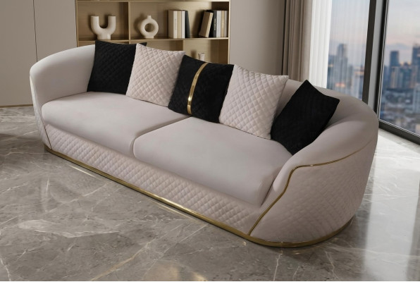 Bankstel 3-zits Designbanken - Wit gestoffeerd textiel - Relax Modern 235cm