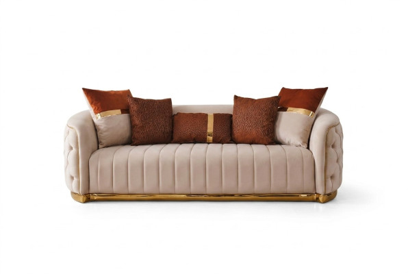 Beige textiel driezits Moderne designer luxe bank Chesterfield beige
