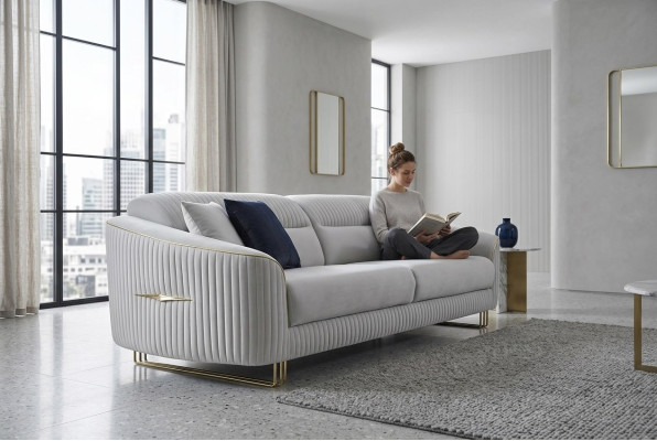 Bank 3-zits gestoffeerde bank wit textiel zitting ontwerp bank modern nieuw