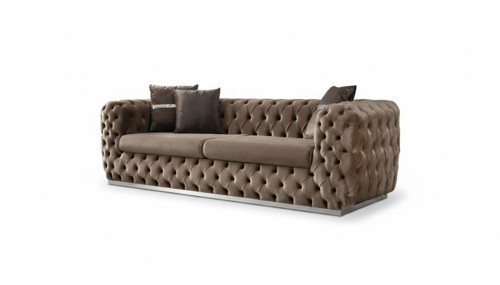 Bankstel 3-zits gestoffeerd bruin textiel zitontwerp bank modern Chesterfield