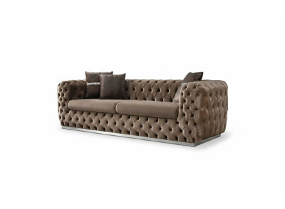 Bankstel 3-zits gestoffeerd bruin textiel zitontwerp bank modern Chesterfield