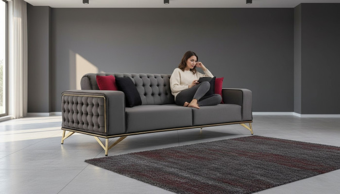 Designer Bankstel 3-zits Chesterfield Bank Beklede Banken Ontwerp Bruin
