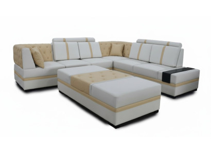Ontwerper bank Luxe hoekbank met voetenbank stoffen bankstel woonkamer L-vormig.